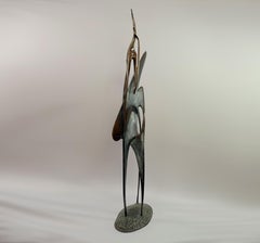 In Motion Cast Bronze Sculpture, Vintage 1991, Abstract Figurative