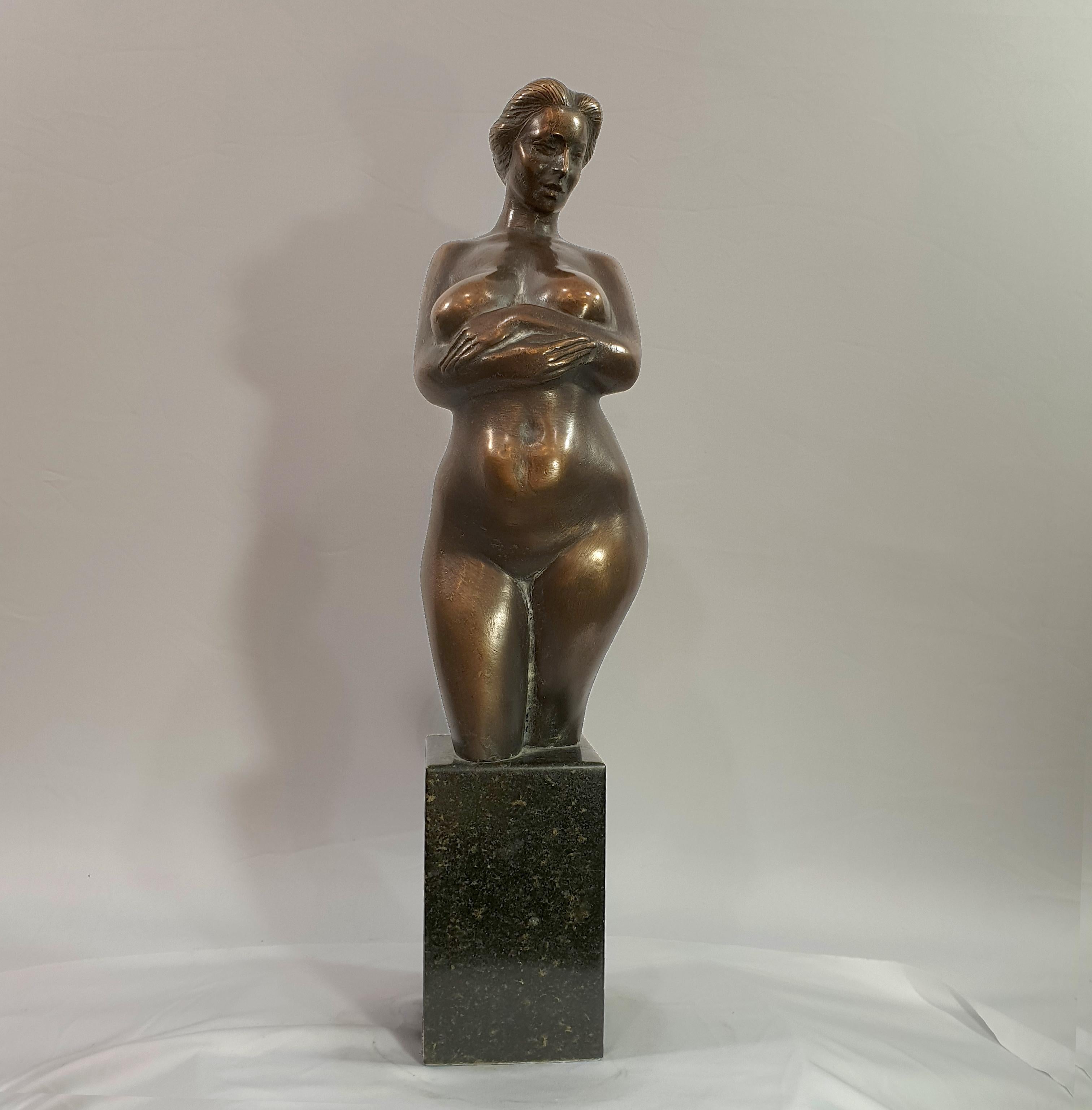 Alex Radionov Nude Sculpture – Schwangere Frau. Vintage Bronzeskulptur