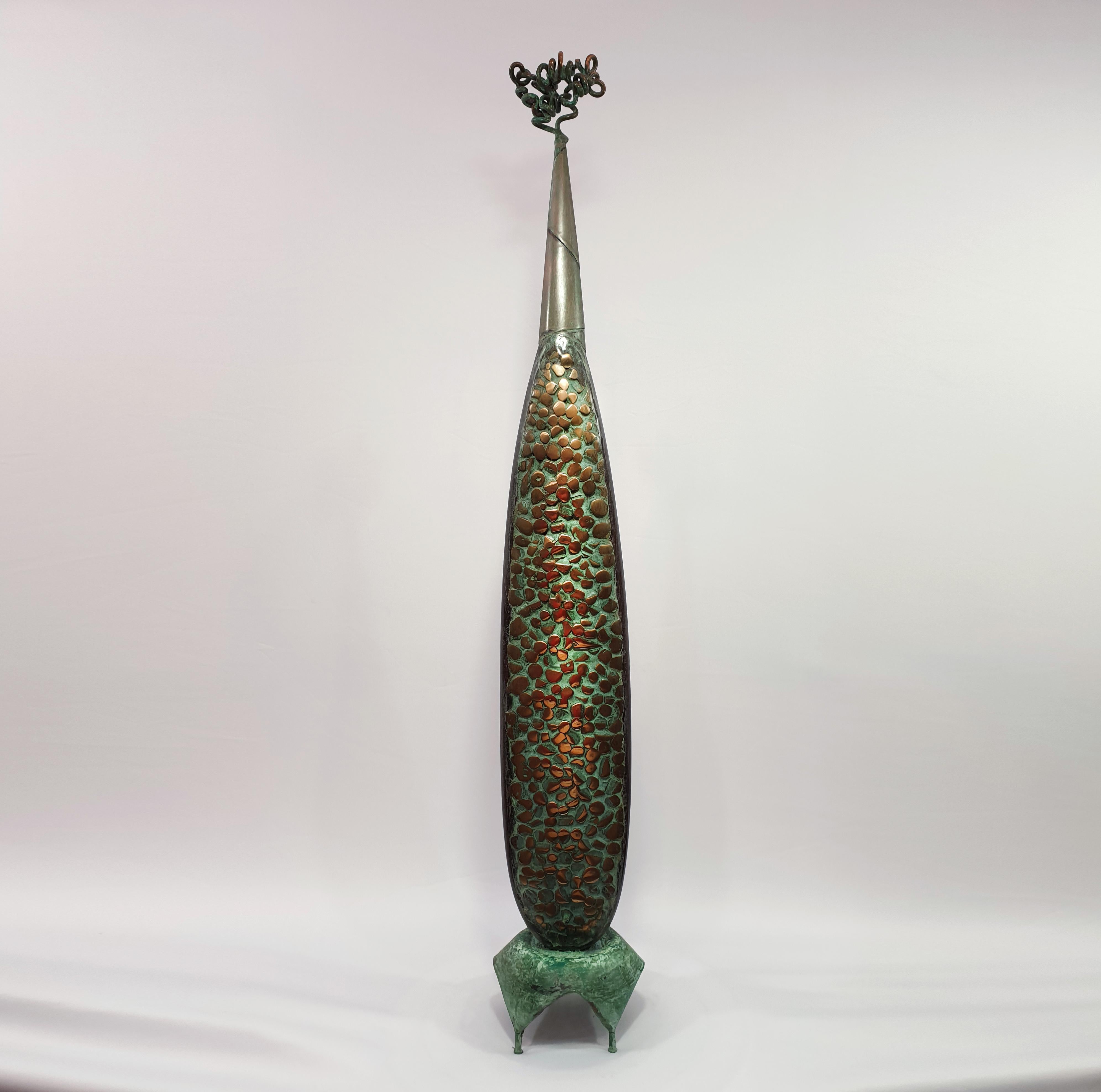Alex Radionov Abstract Sculpture - "Totem", wood and bronze sculpture, one of kind. 2007