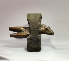 Zero gravity. bronze and wood sculpture. One of a kind