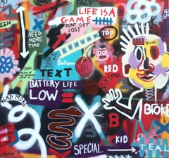 Life Is A Game - Large Colorful Contemporary Street Art Painting Figures Text