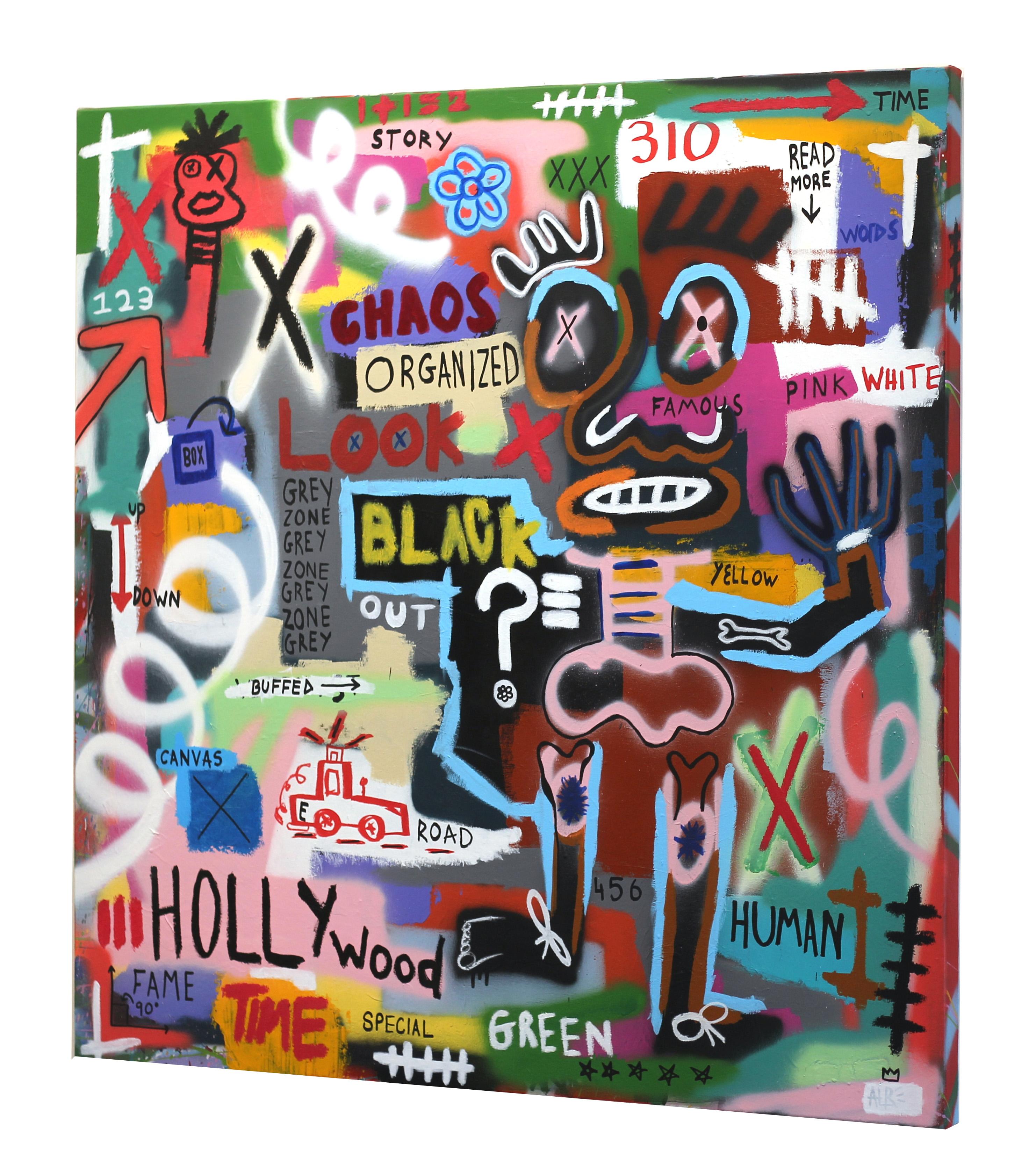 Placement - Basquiat Style Colorful Original Street Art Word Figure Painting en vente 1