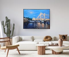 Le pont Albert et la jetée Cadogan – peinture à l'huile originale représentant un paysage urbain contemporain