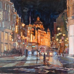 Knightsbridge - pintura al óleo original de paisaje urbano - obra de arte contemporánea