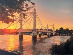 Sol tardío, Puente Alberto -pinturas al óleo originales de paisajes urbanos-obra de arte contemporánea