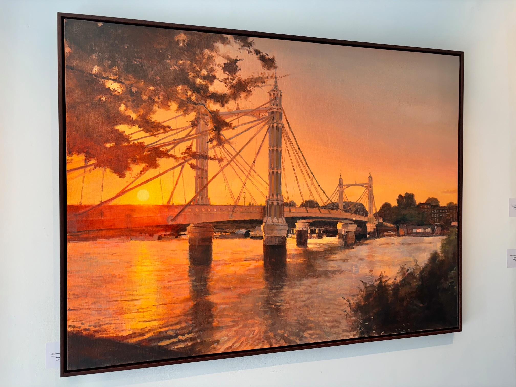 Late Sun, Albert Bridge -original cityscape oil painting-contemporary Artwork - Impressionist Painting by Alex Rennie