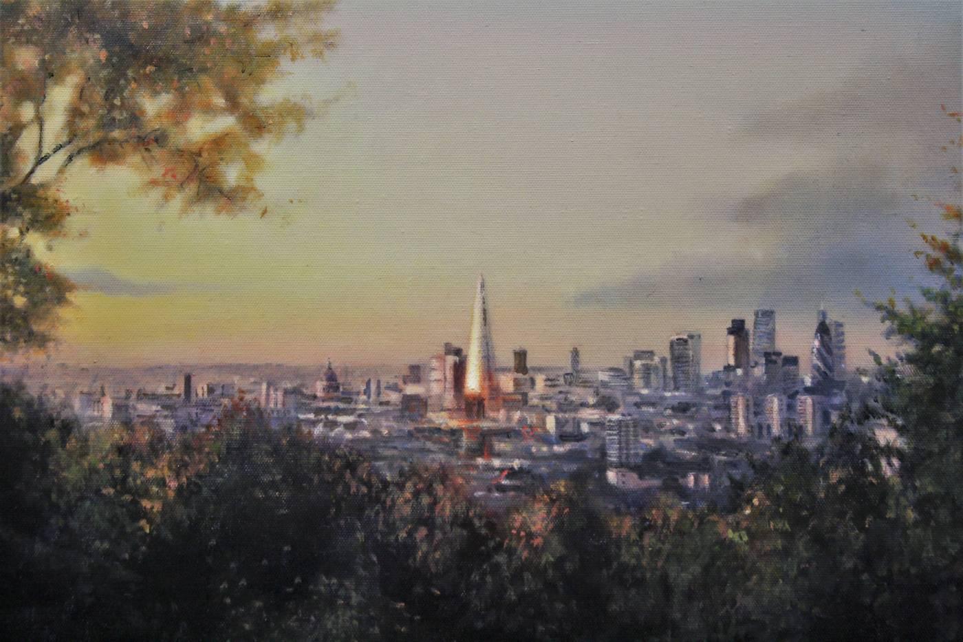 Une colline d'arbres (Honor Oak Park), Alex Rennie, huile sur lin, peinture originale