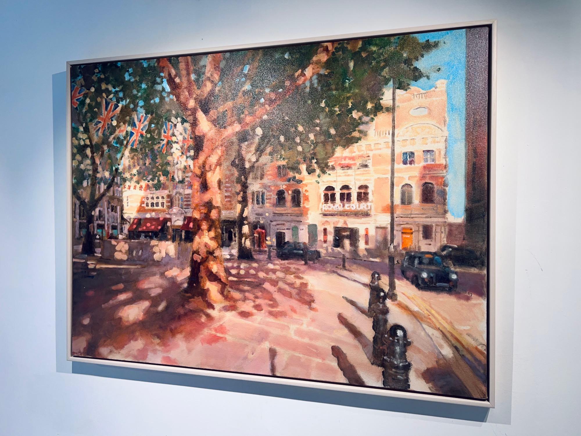 Sloan Square - peinture à l'huile originale d'un paysage urbain-œuvre d'art contemporain en vente 1