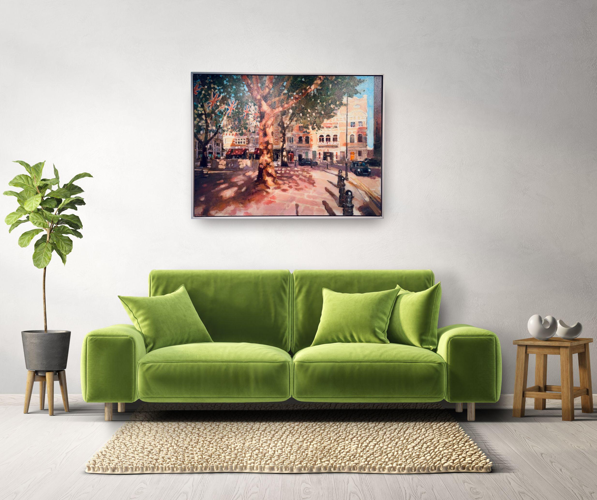 Sloan Square - peinture à l'huile originale d'un paysage urbain-œuvre d'art contemporain en vente 2