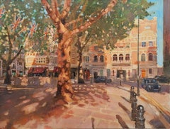 Sloan Square - peinture à l'huile originale d'un paysage urbain-œuvre d'art contemporain