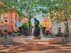 Sloane Square with Statue – original cityscape oil painting – contemporary art