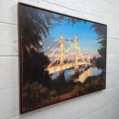 Vénus au-dessus du pont Albert – peinture à l'huile originale représentant un paysage urbain – œuvre d'art contemporaine