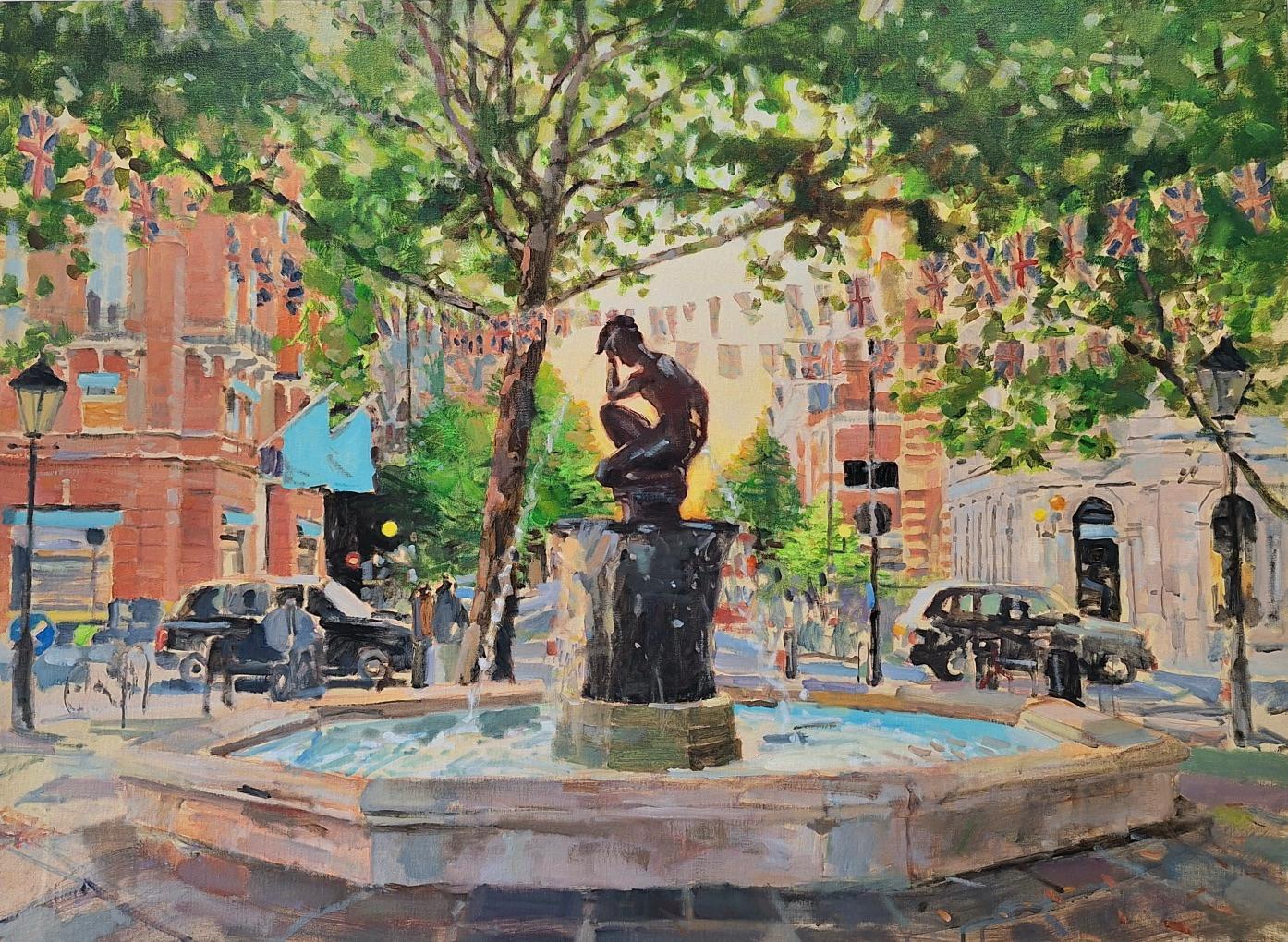 Landscape Painting di Alex Rennie - Venus, Sloane Square - pittura ad olio originale di paesaggio urbano - Arte contemporanea