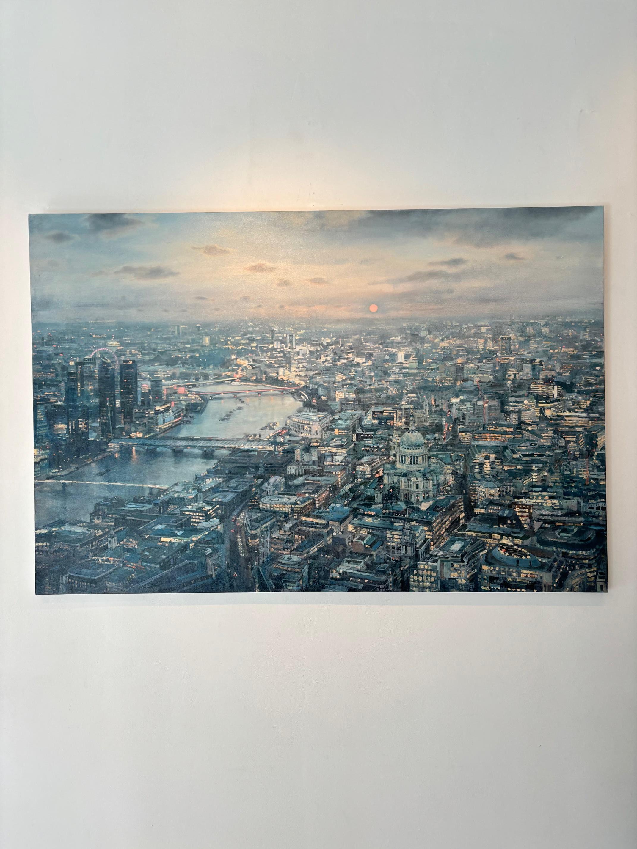 Waterloo and City-original cityscape oil painting-contemporary impressionism Art - Impressionist Painting by Alex Rennie