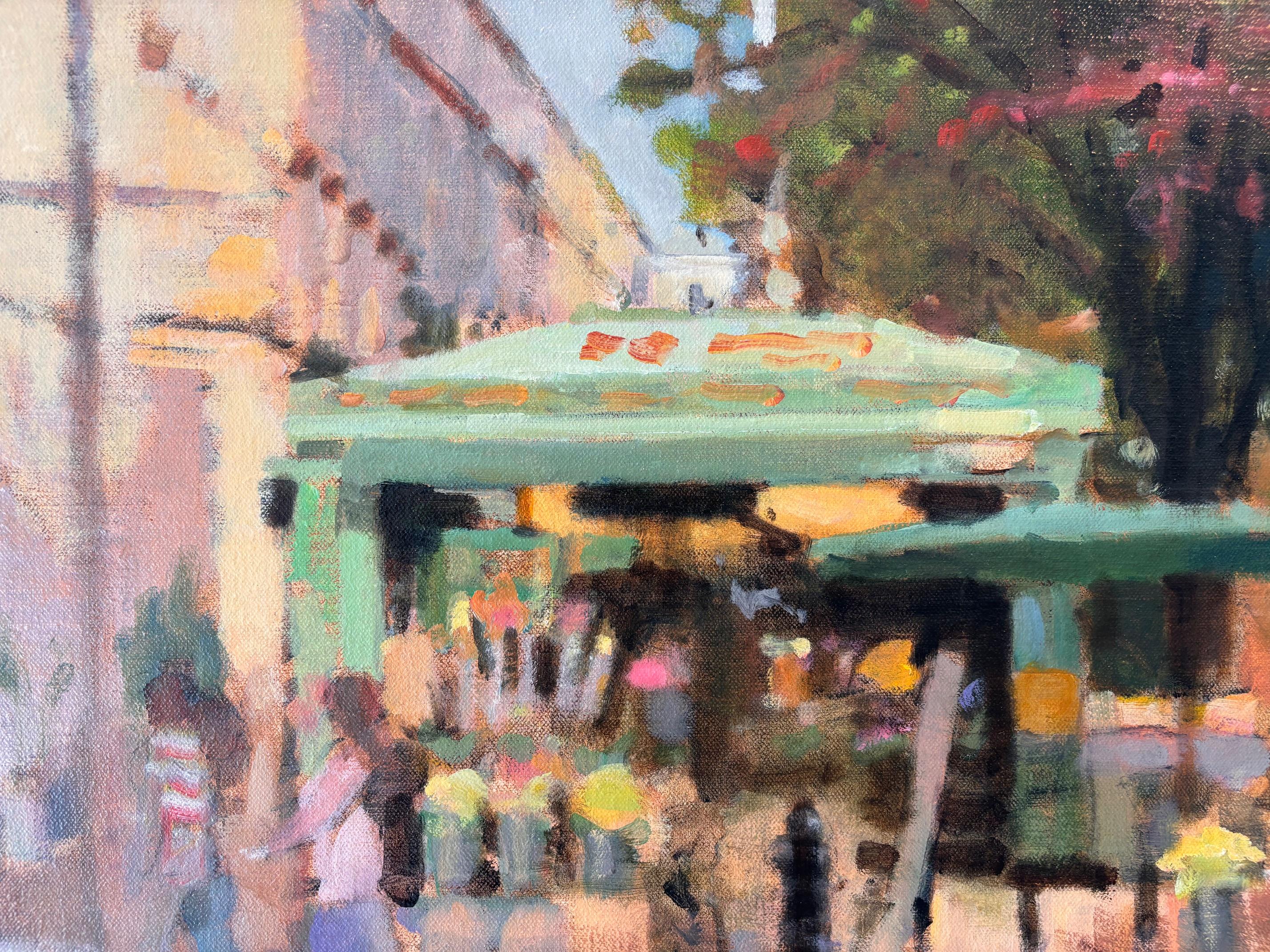 Wellington Square in Bloom -original cityscape oil painting-contemporary Art - Impressionist Painting by Alex Rennie