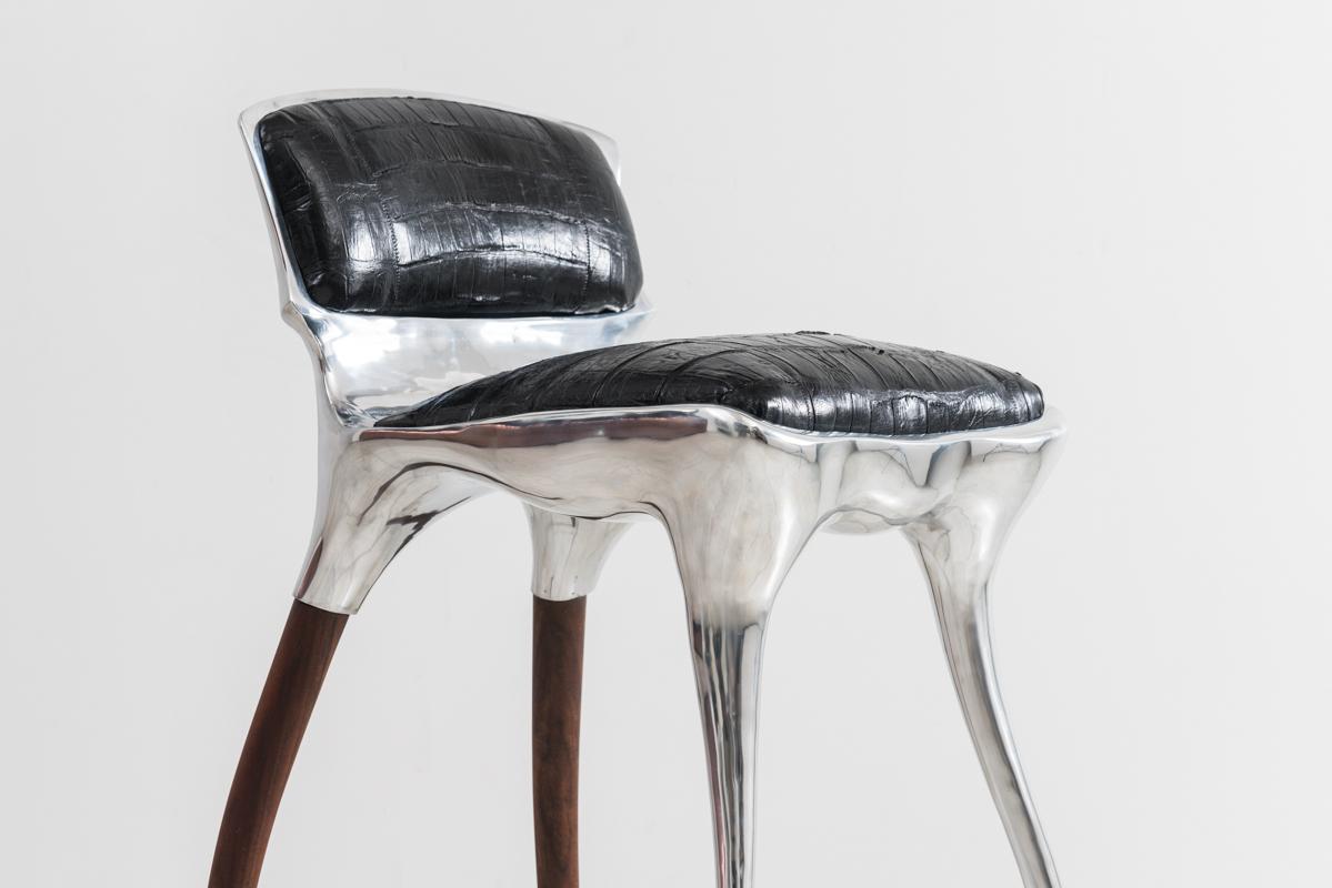 Alex Roskin, High Chair / Bar Stool in Aluminum, USA For Sale 5