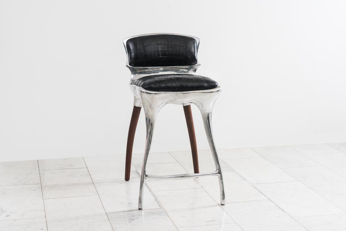 Poli Alex Roskin, chaise haute / tabouret de bar en aluminium, États-Unis en vente