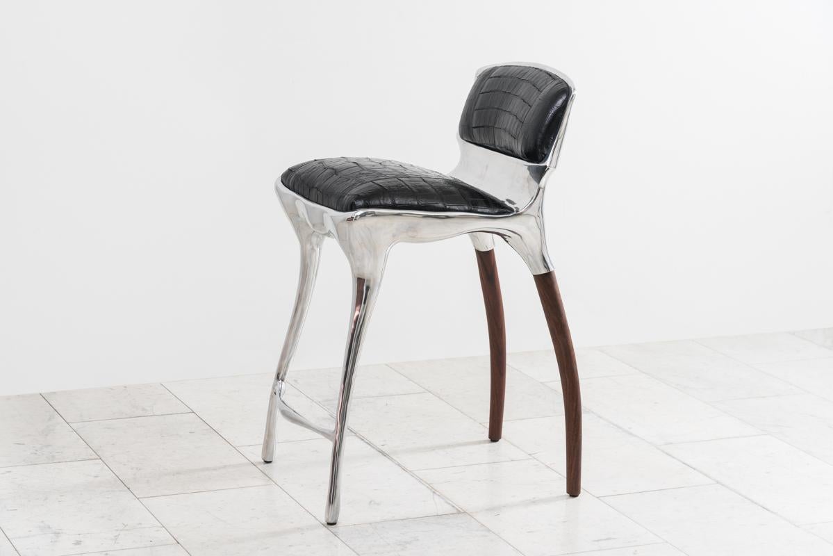 Aluminium Alex Roskin, chaise haute / tabouret de bar en aluminium, États-Unis en vente