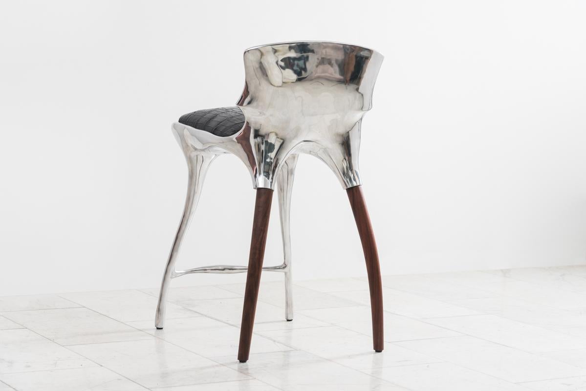 Alex Roskin, High Chair / Bar Stool in Aluminum, USA For Sale 2