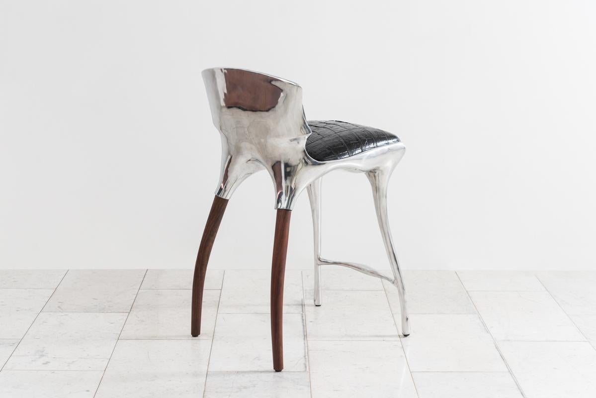 Alex Roskin, High Chair / Bar Stool in Aluminum, USA For Sale 3