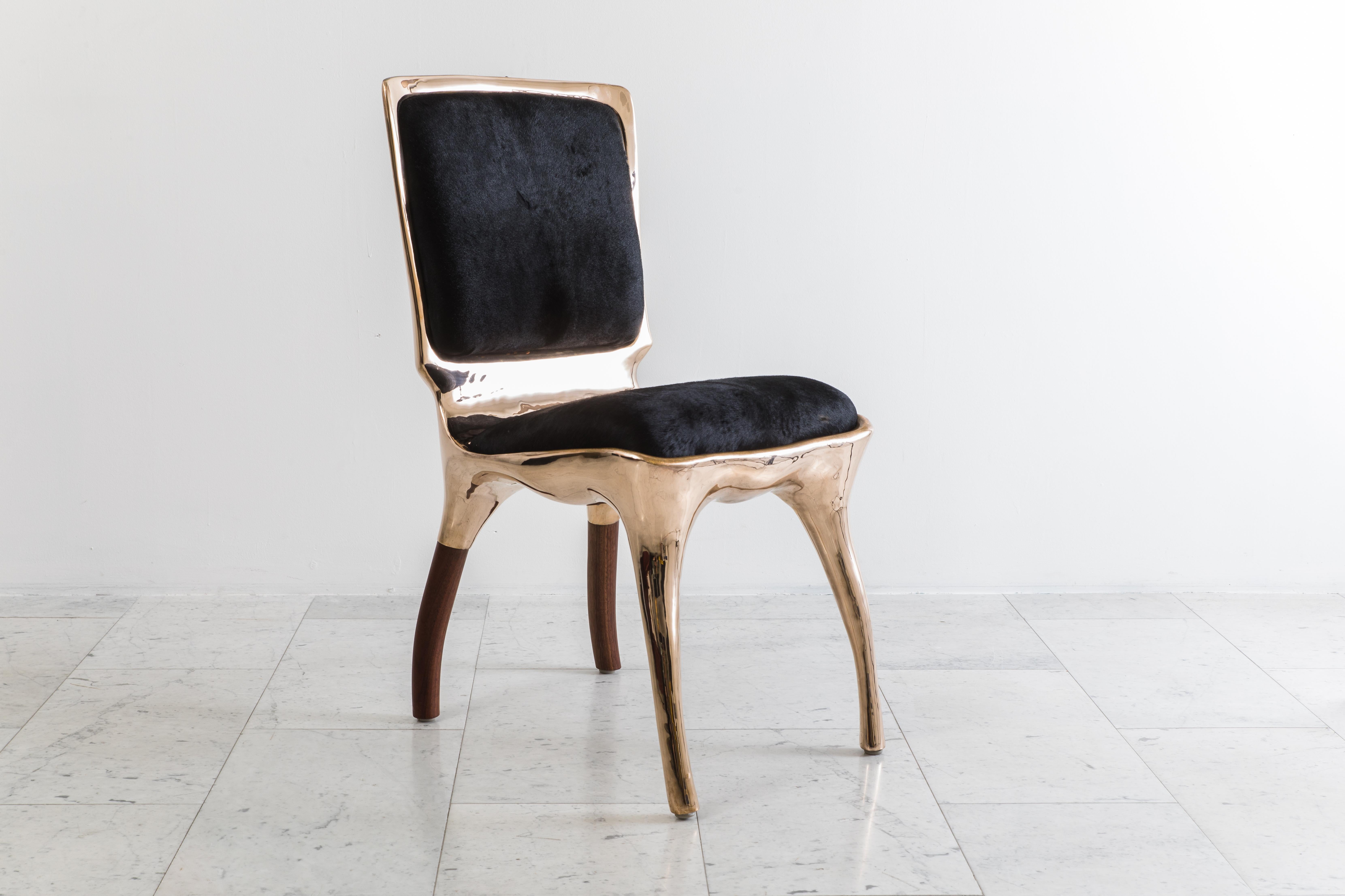 
Inspired by his Biche Desk, the Tusk Chair II reflects Alex Roskin penchant for an animality in form. The versatile chair can be used as a salon chair, a desk chair, or grouped for a dining set.

The chair features an mammalian physicality,