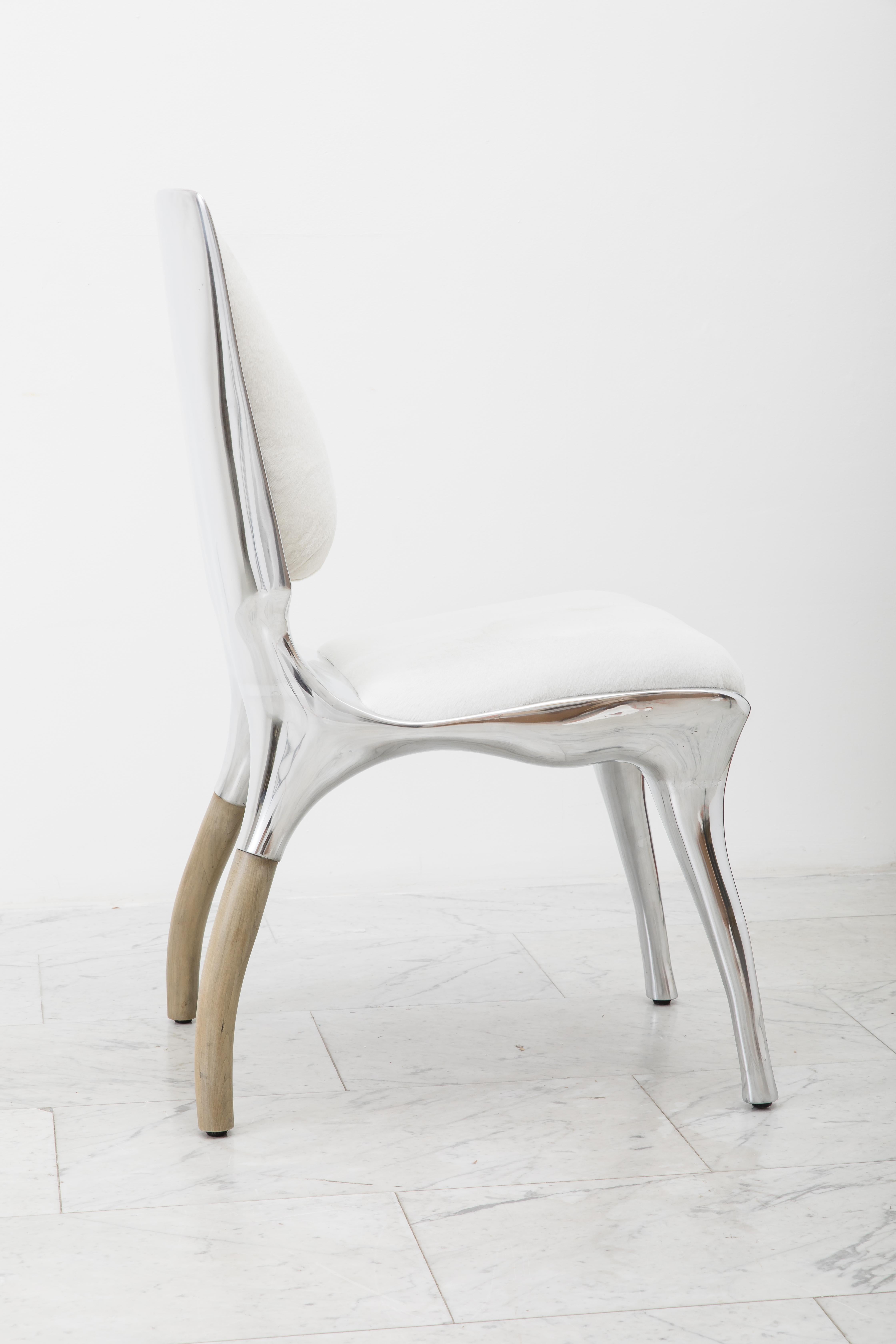 Alex Roskin, Tusk High Chair in Polished Aluminum, USA In New Condition For Sale In New York, NY