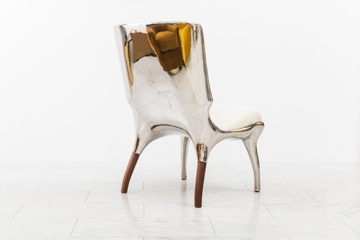 Alex Roskin, Tusk Lounge Chair in Polished Aluminum, USA In New Condition For Sale In New York, NY