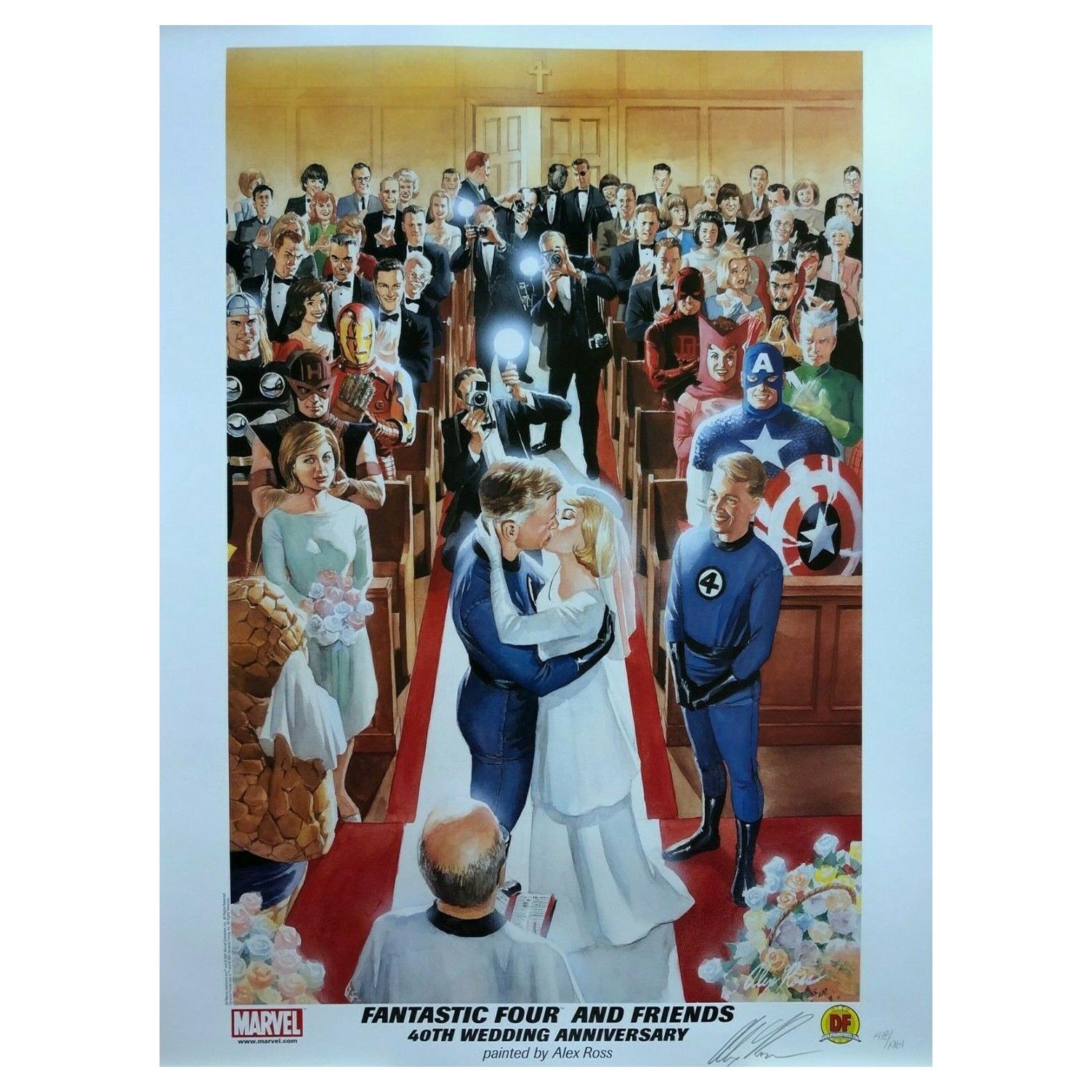 Rare Signed Alex Ross Fantastic 4 Wedding Lithograph Marvel Hero Dynamic Forces