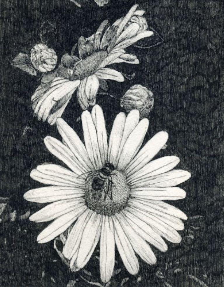 Alex Sax Figurative Painting – Blumen und Bienen