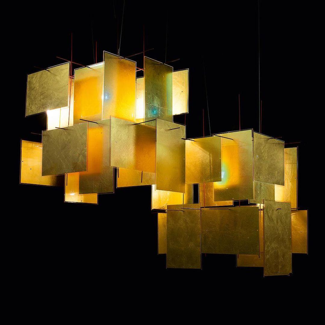 Metal Alex Schmid '1000 Karat Blau' Gold Leaf Suspension Lamp for Ingo Maurer For Sale
