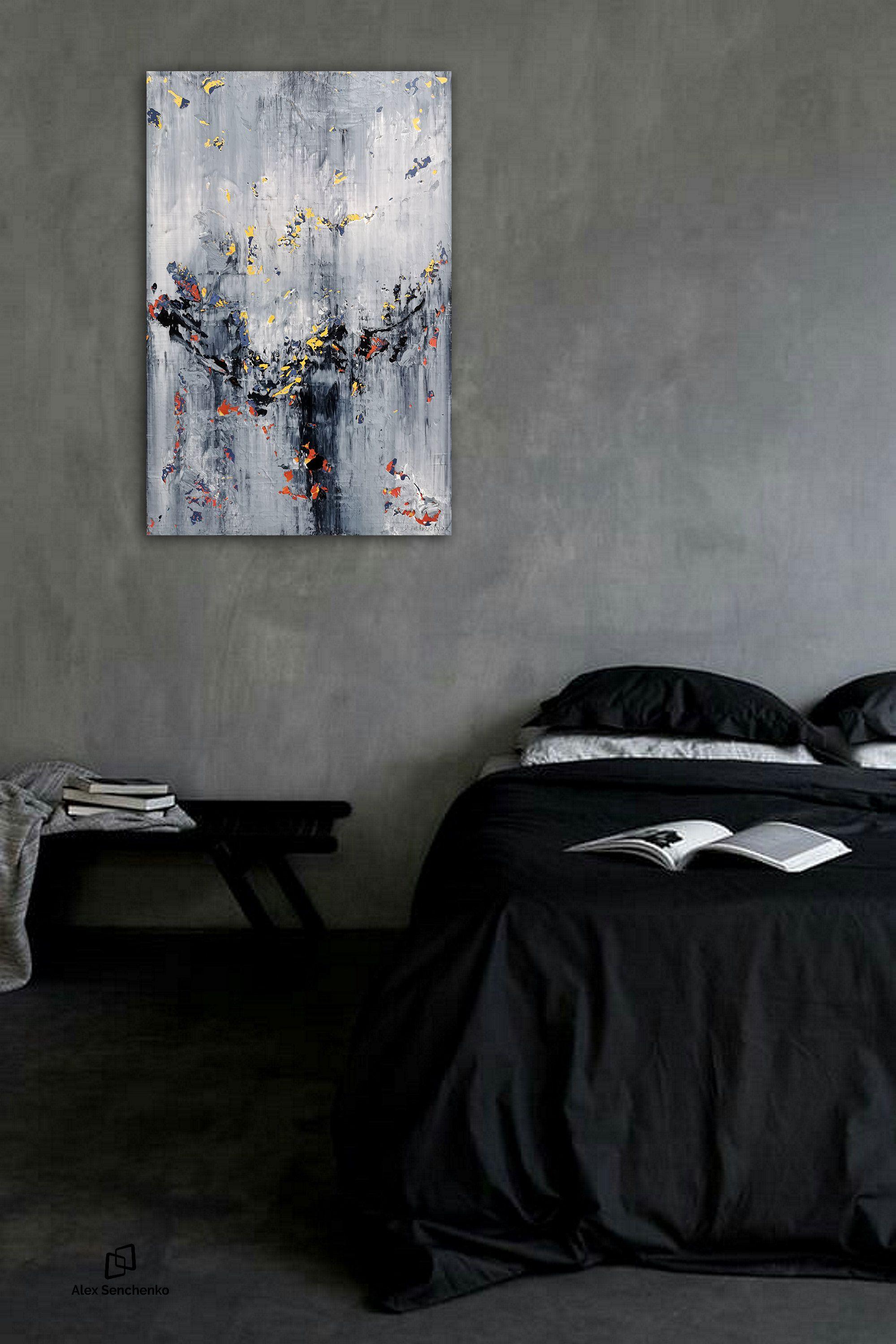 Abstract 2182, Painting, Acrylic on Canvas - Gray Abstract Painting by Alex Senchenko