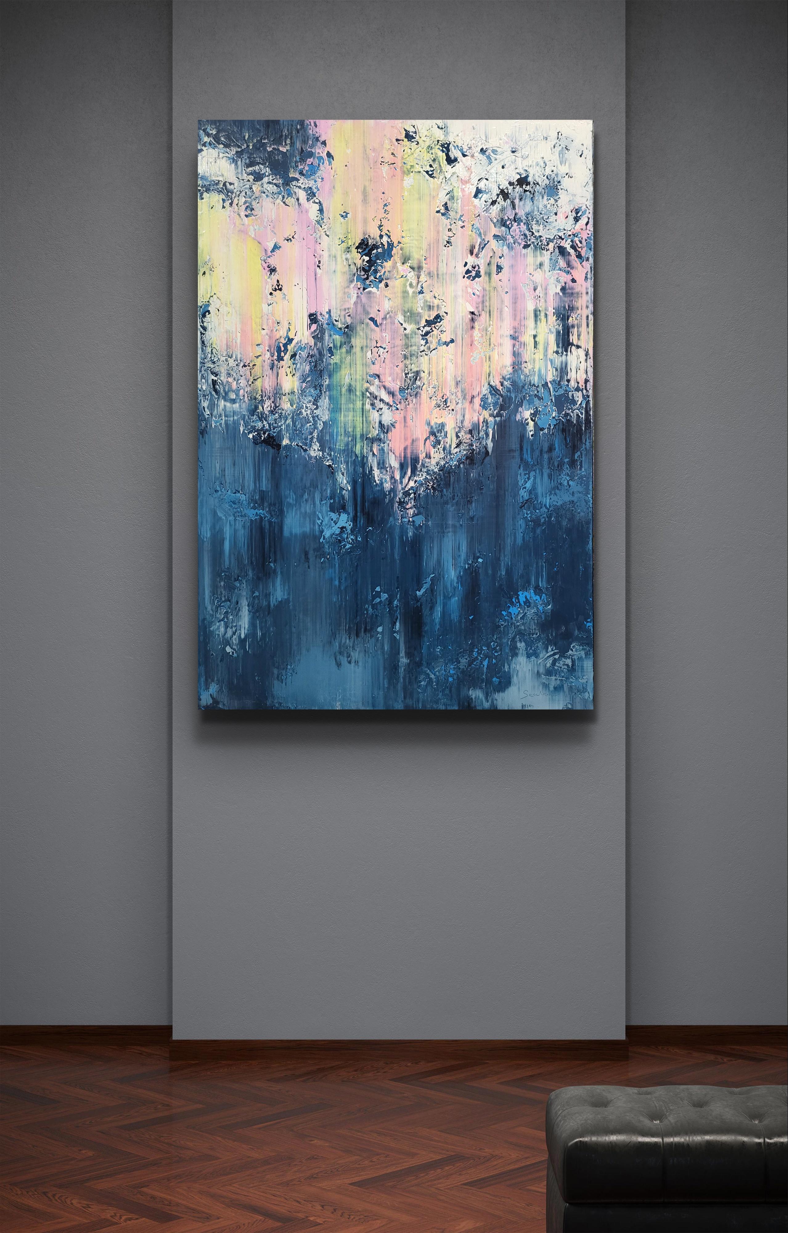 In this work, I employed acrylics to explore the depth and divergence between chaos and serenity. The layers and textures are inspired by natural weathering processes and the intense emotions they evoke. Bold blues and soothing pastels clash yet