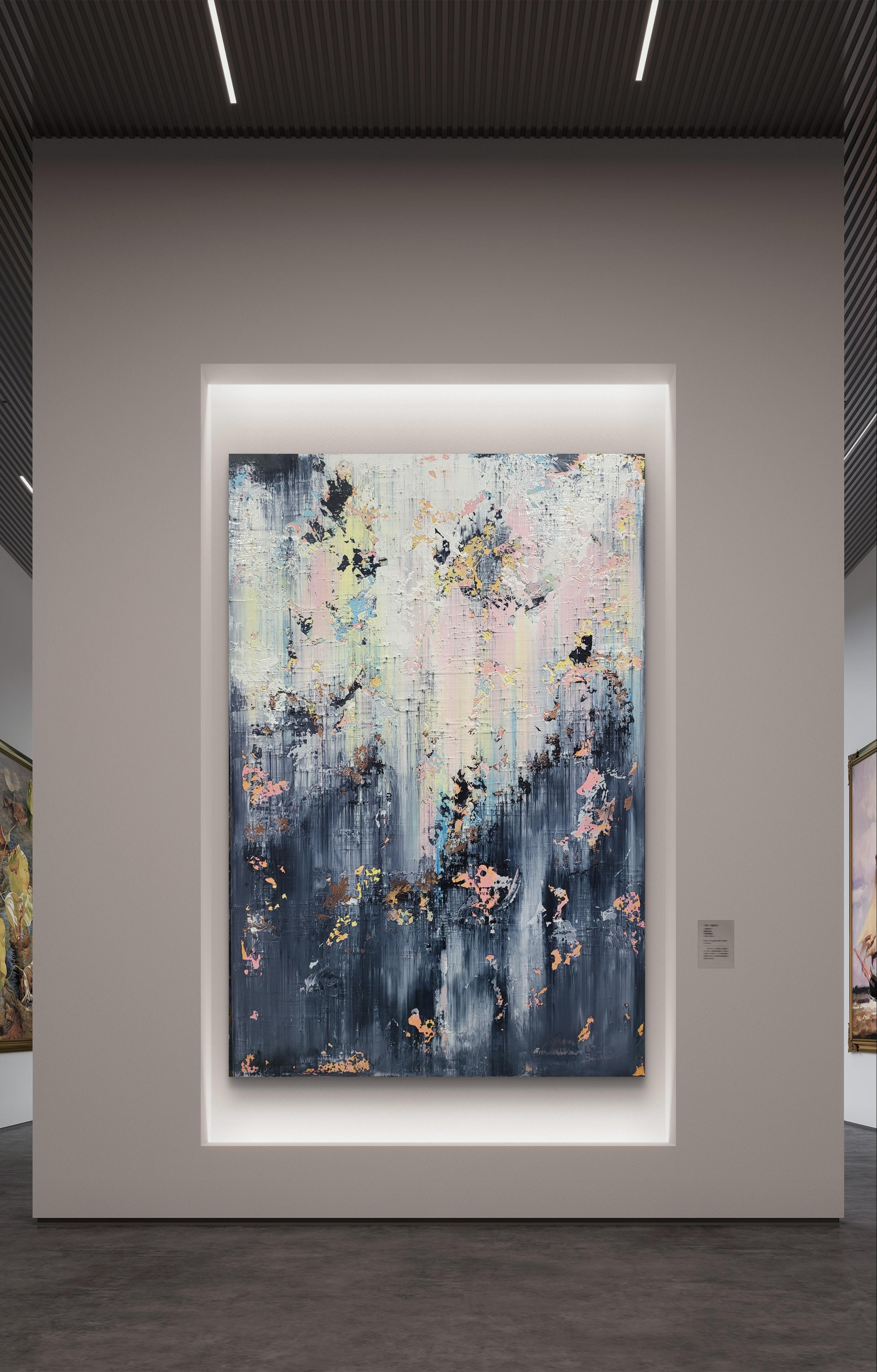In meinem Werk habe ich das Chaos und die Gelassenheit der Gefühle durch eine Symphonie abstrakter Formen erforscht. Ich habe Acrylfarben verwendet und Elemente des Expressionismus mit subtilen Anklängen an den Impressionismus vermischt. Die