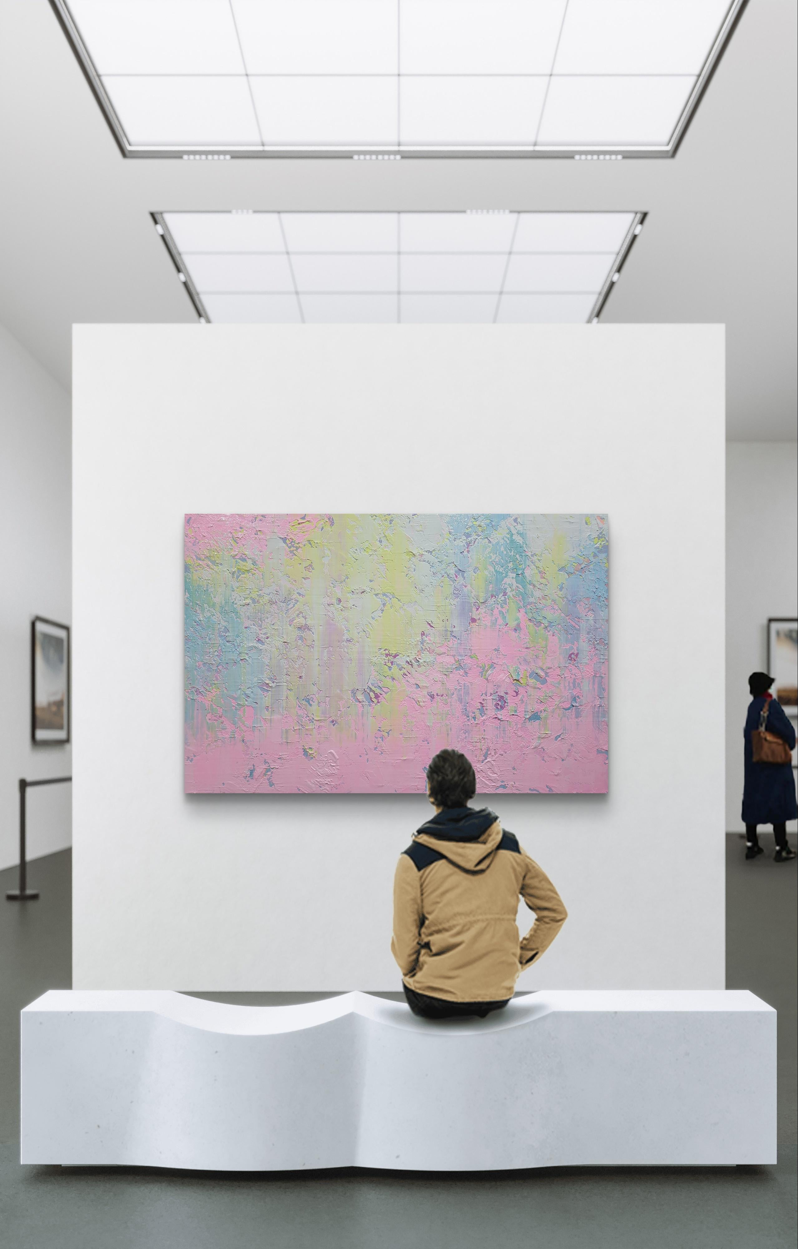 Questa opera d'arte, una sinfonia di pastelli, celebra il dolce risveglio della primavera. Attraverso un labirinto in acrilico, ho cercato di catturare il sottile sussurro dei fiori che si schiudono e delle fresche brezze. Utilizzando tratti