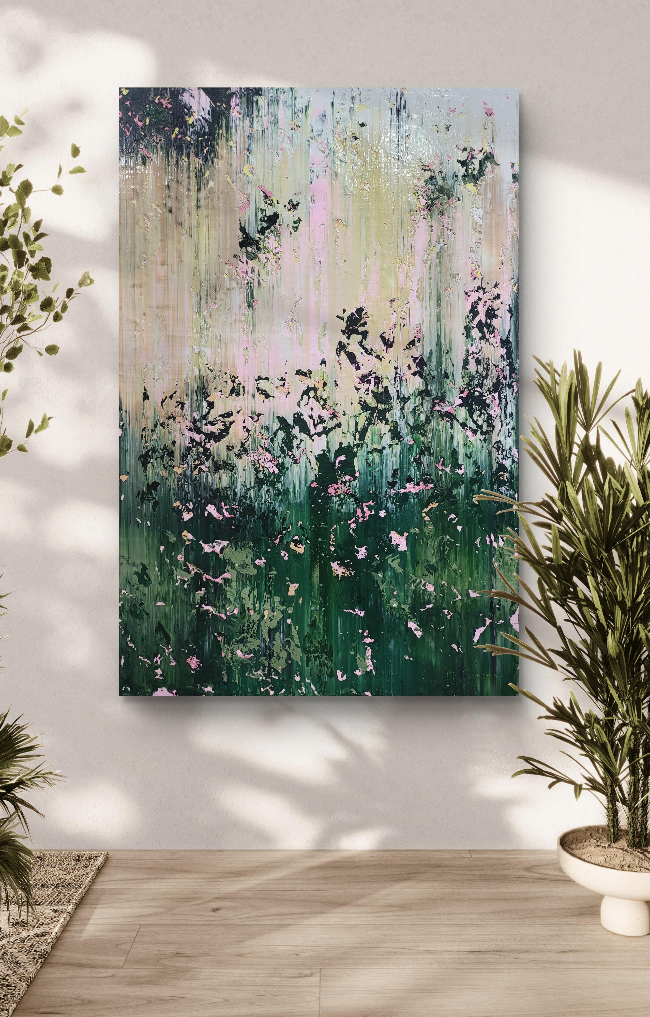 Questo pezzo, sbocciato dal mio amore per la Nature e la sua bellezza mutevole e resistente, cattura l'essenza di una malinconica ma speranzosa mattina di primavera. Attraverso strati di acrilico spessi e tattili, evoco una danza di luci e ombre,