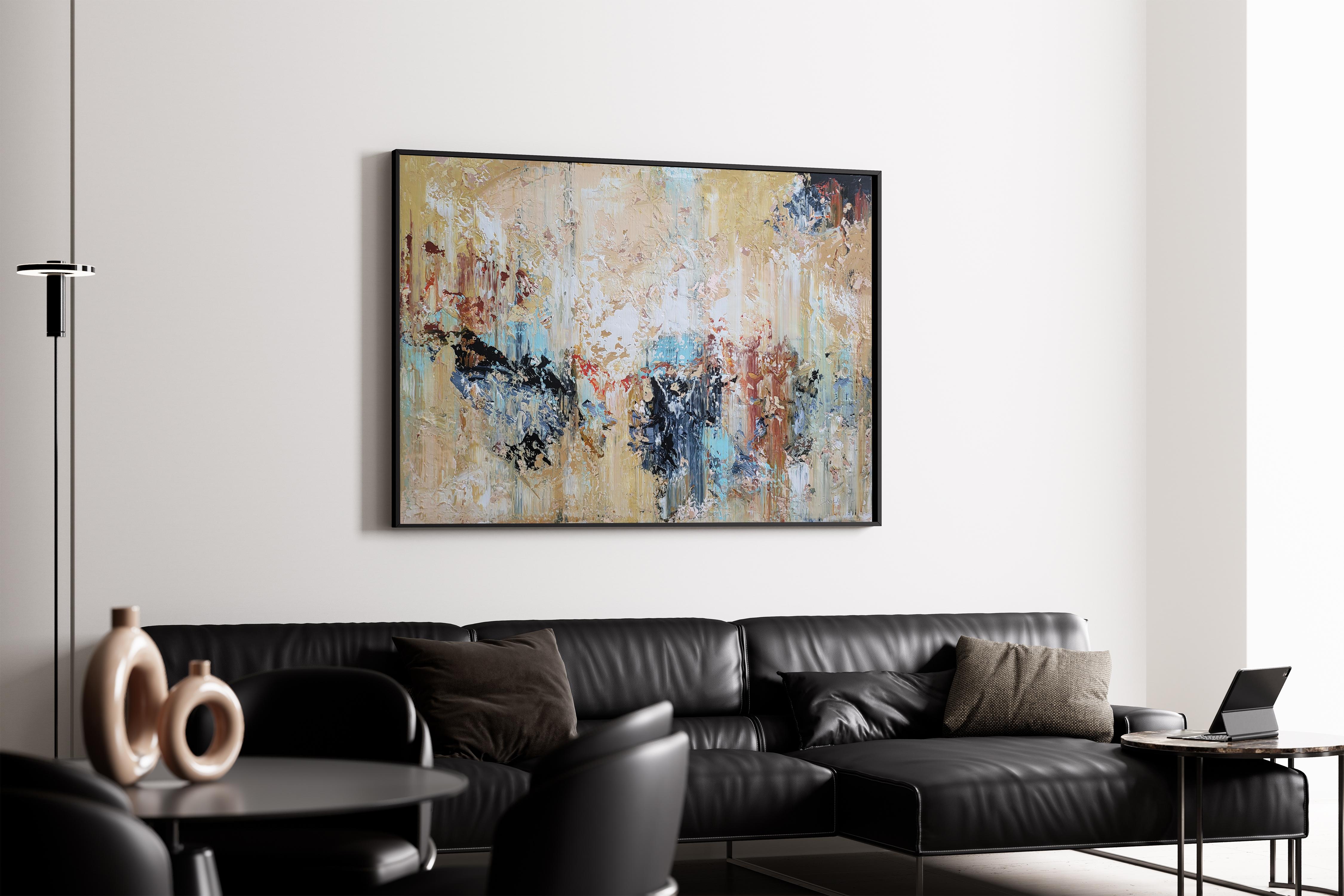 In creating this piece, I let my emotions and intuition guide each stroke, pulling from deep within to layer acrylics in a dance of chaos and serenity. Here, abstract forms and visceral textures collide, reflecting life's complex beauty. This