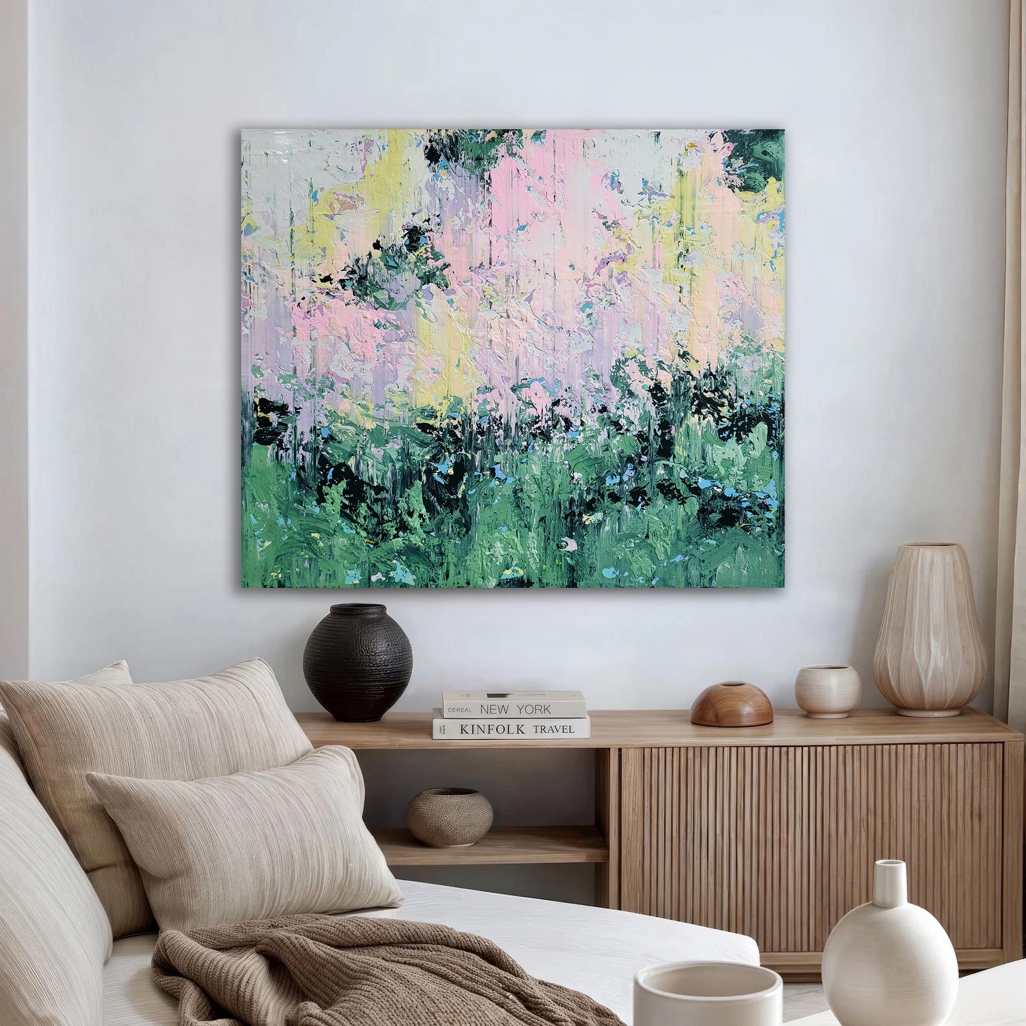 In creating this artwork, I ventured into a dance of subtle chaos and tranquility, reflecting nature's own rhythms. Through layers of acrylic, I explored the interplay of serenity and wildness, using a vibrant palette to convey energy and emotion.