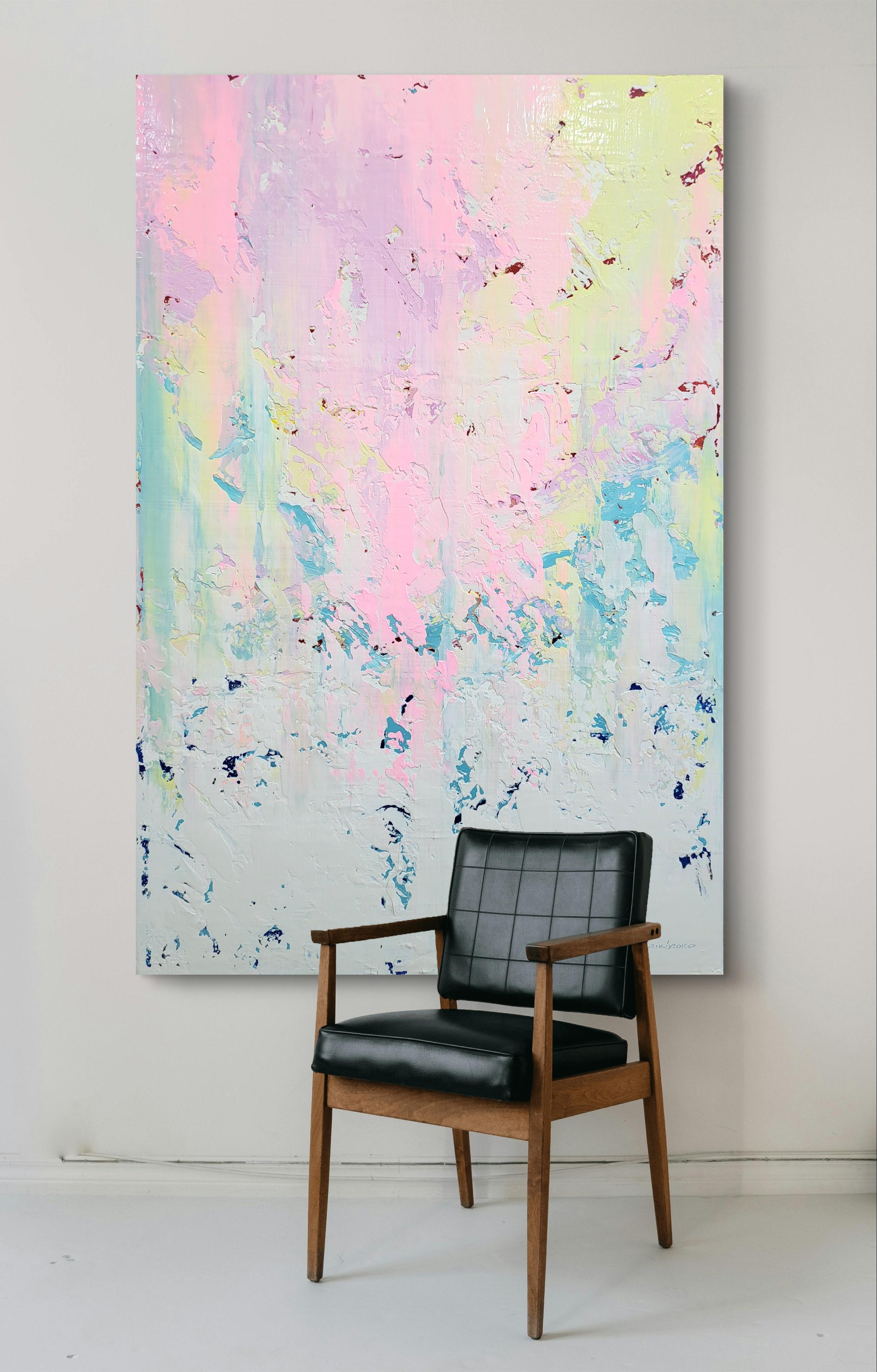 In this piece, my brush danced with acrylics on canvas to capture an essence of rebirth and clarity. The soft interaction of pastels—pinks and blues melding into creamy whites—presents a fresh morning, full of hope and gentle awakenings. It’s