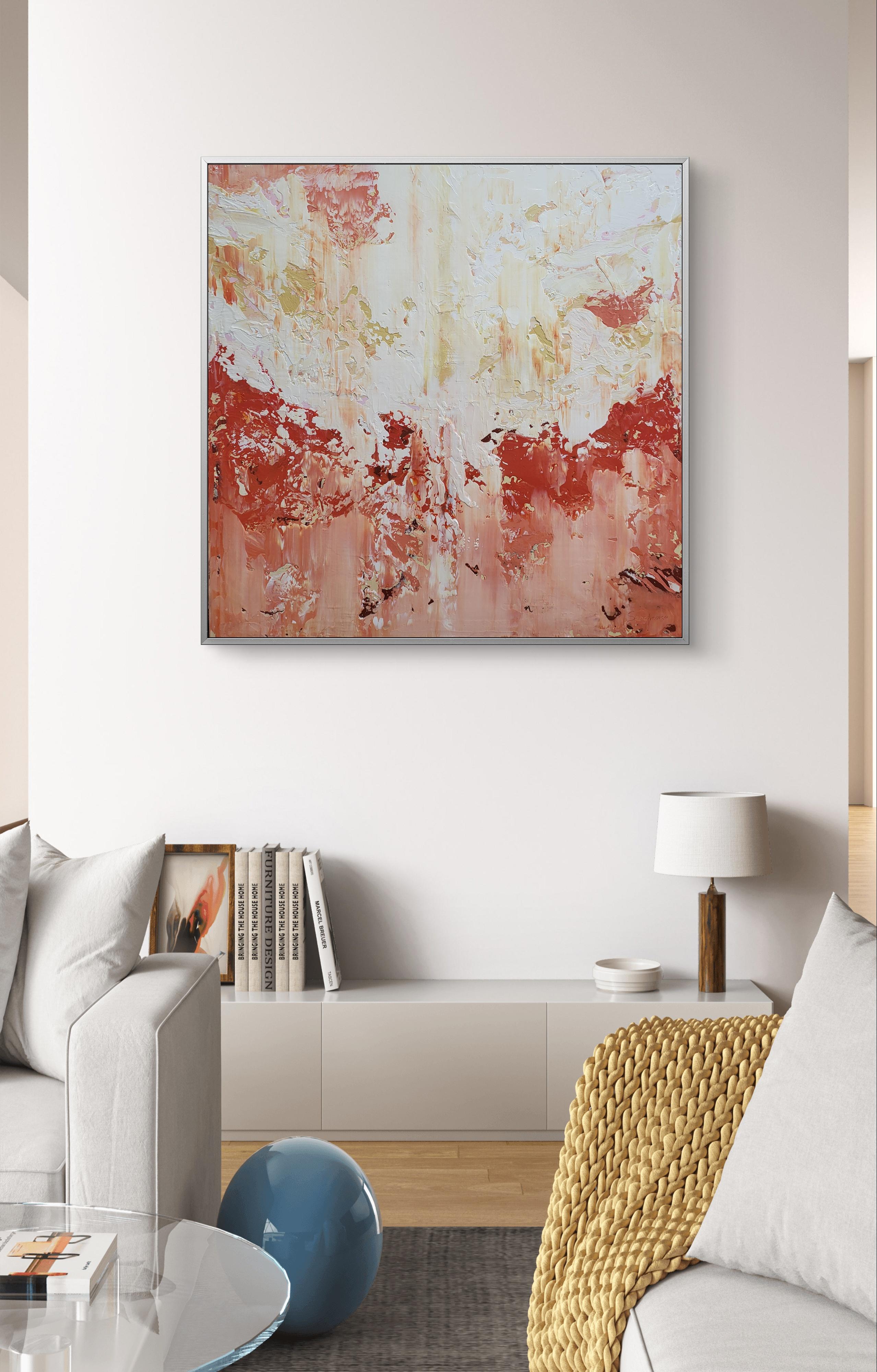 In this exploration of abstract and expressionistic forms, I poured my soul into creating an enticing blend of warm hues and dynamic textures. The creamy whites and orange suggest a dance of contrasts, evoking feelings of passion and tranquility