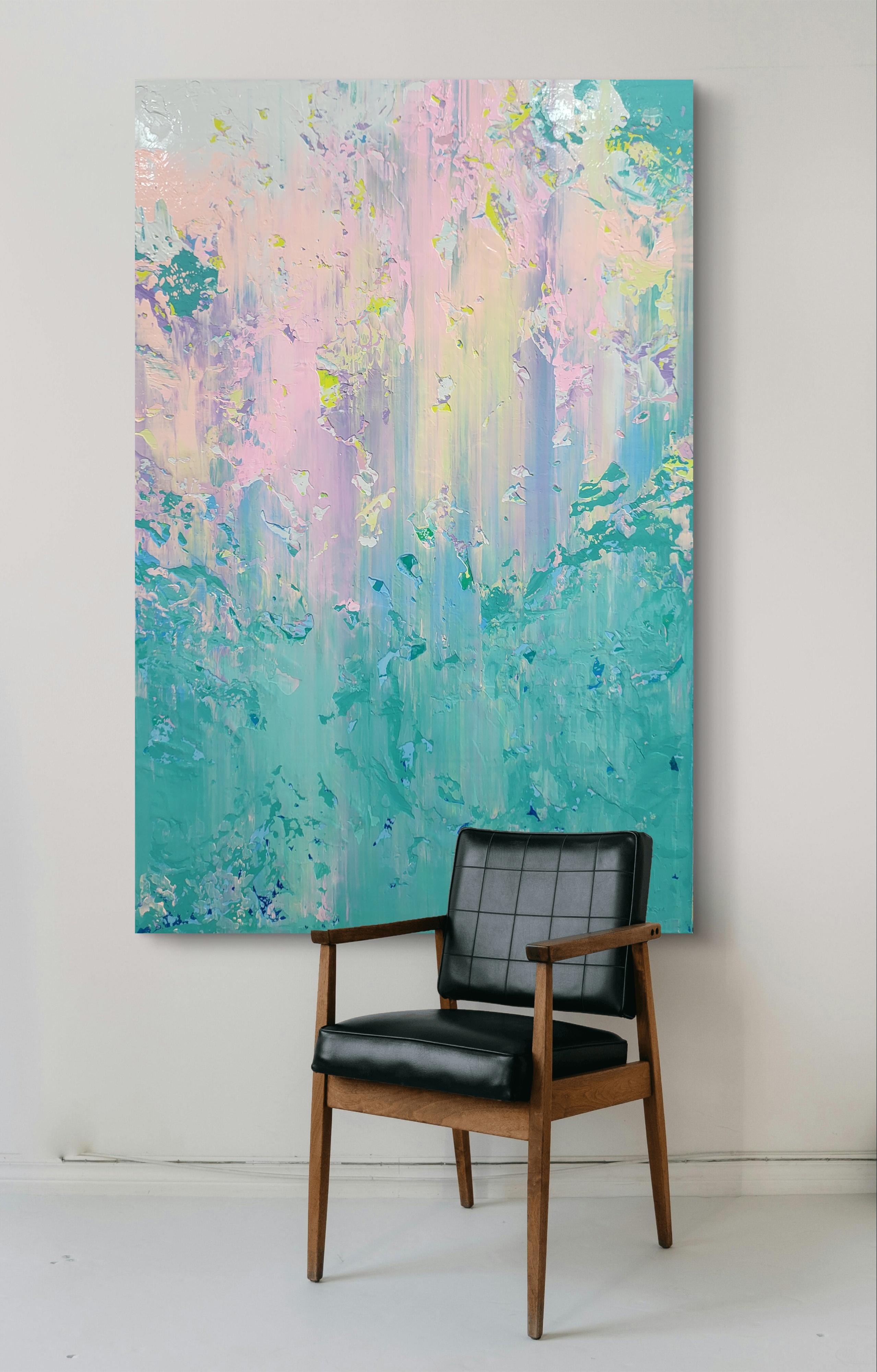 In this painting, I channeled a serene sense of renewal, mirroring the cascading freshness of a spring shower. My use of pastel hues and assertive strokes captures the dance between calmness and vitality, encouraging contemplation while boldly