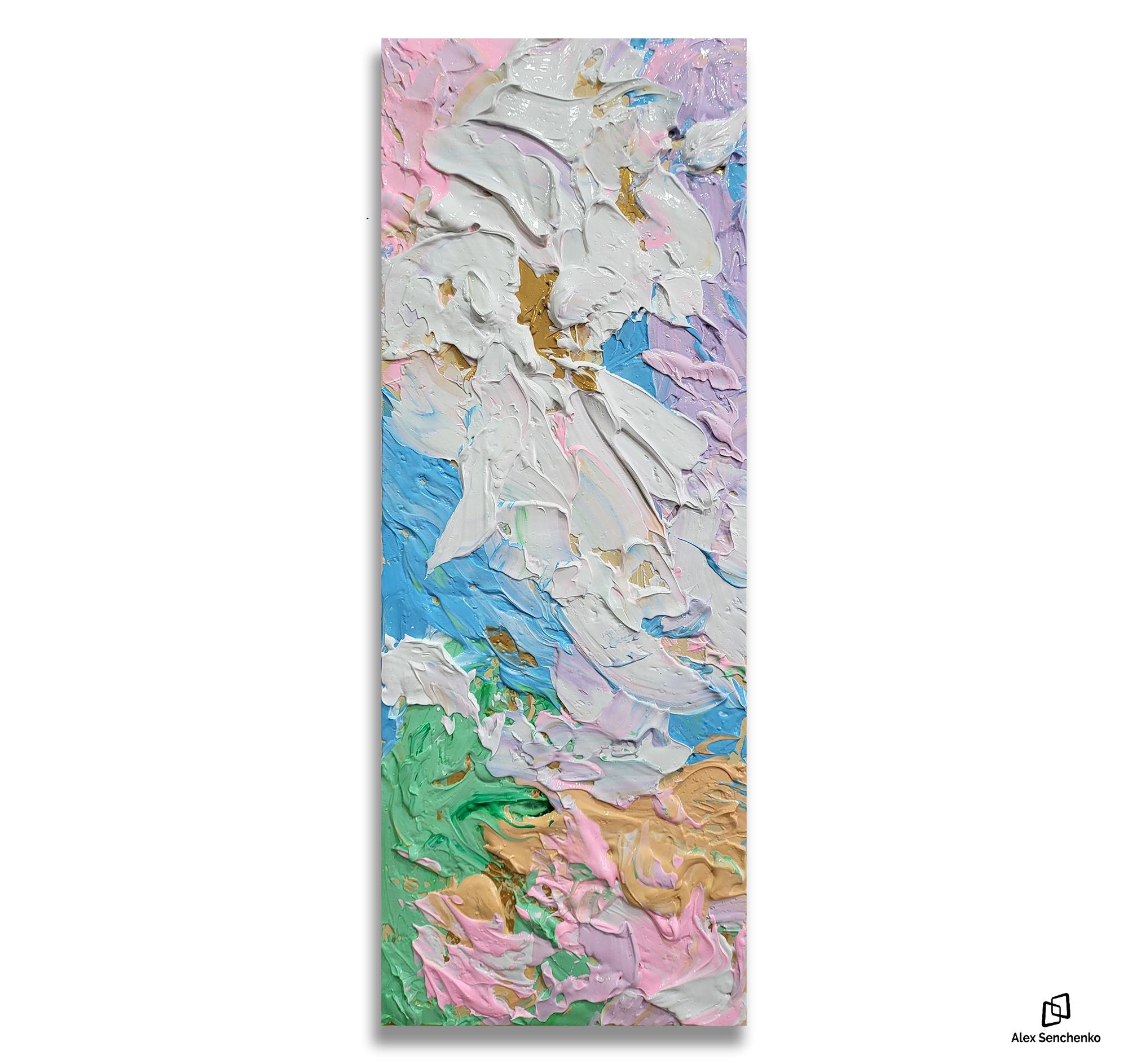In this piece, I poured raw emotion onto the canvas with thick, vibrant acrylic strokes, blending soft pastels and bold textures. It’s a dance of energy and calm, capturing fleeting feelings and moments. This artwork breathes warmth and serenity,