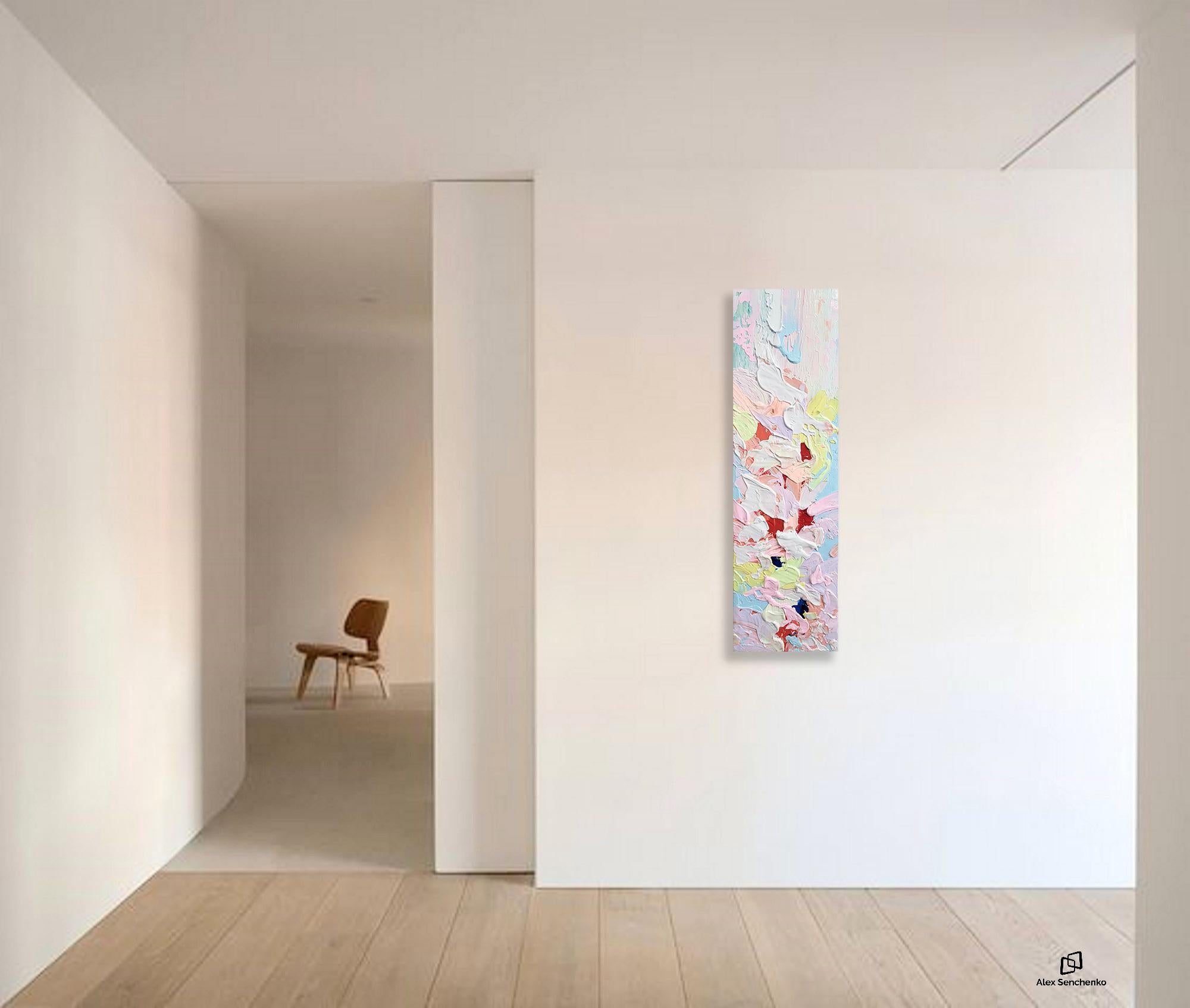In this piece, I poured my emotions onto the canvas using thick acrylics, capturing the delicate dance between softness and intensity. The pastel palette bursts with subtle energy, reflecting moments of calm, joy, and vulnerability. It brings a