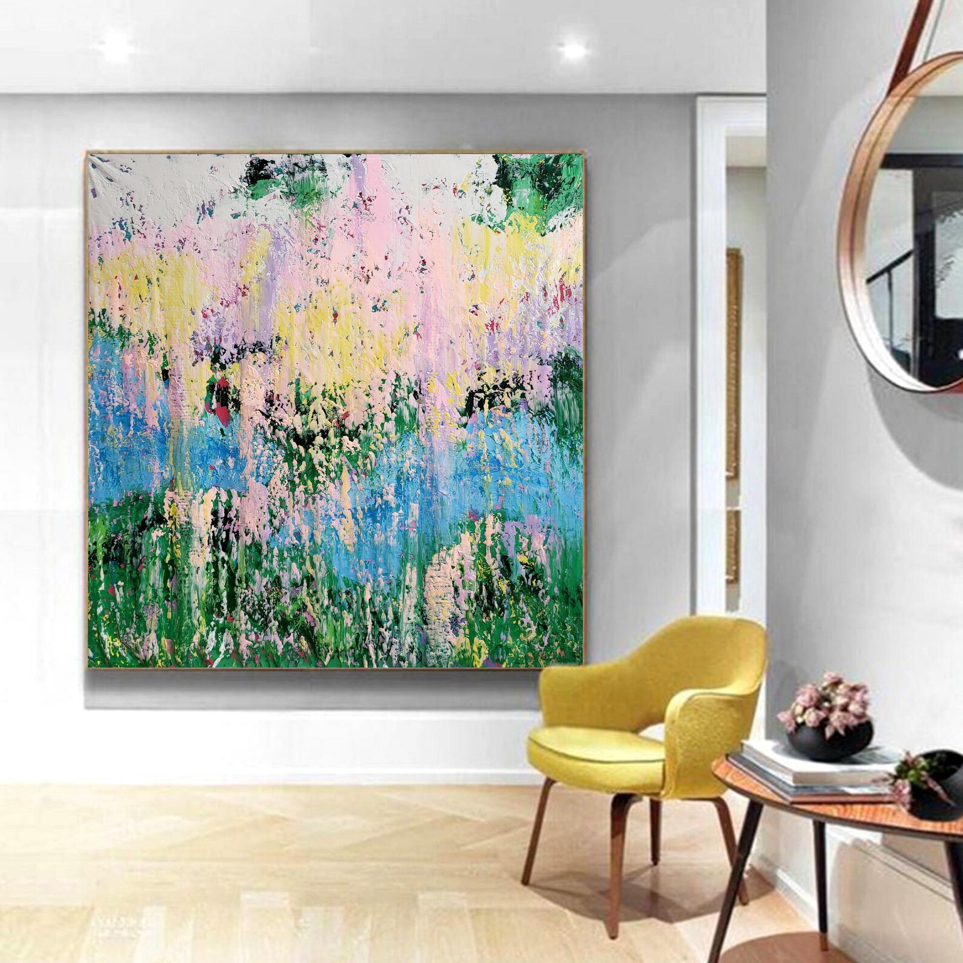 In this piece, I poured my emotions into layers of acrylic, blending soft pastels with bursts of vivid greens and blues. It reflects the vibrant chaos and subtle tranquility of nature's dance. This artwork breathes energy and calm simultaneously,