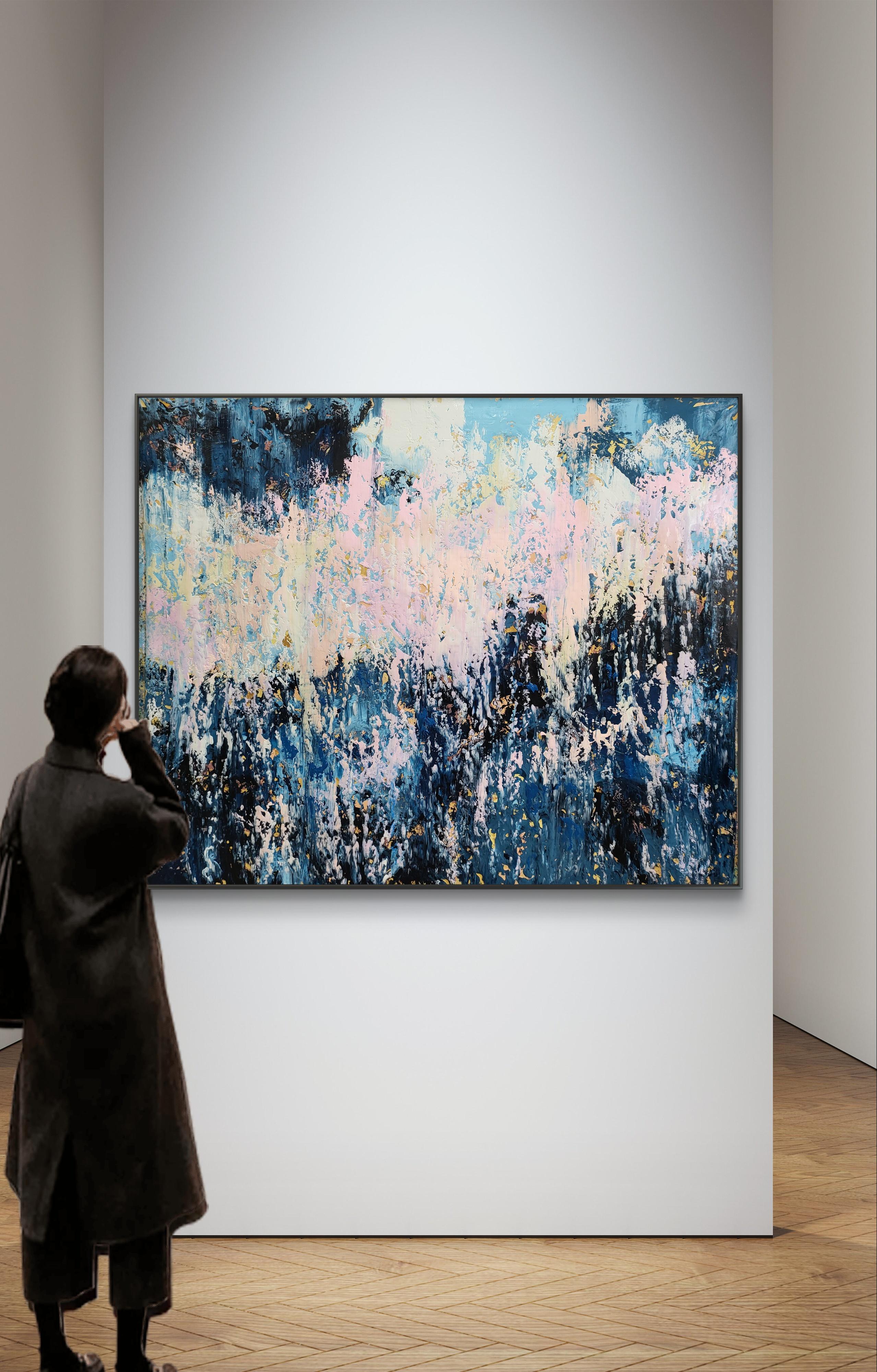 In questo pezzo ho riversato le mie emozioni in strati di acrilico, mescolando stili astratti e impressionistici per creare un flusso dinamico di luci e ombre. I delicati colori pastello contrastano con i blu e i neri profondi, evocando tranquillità