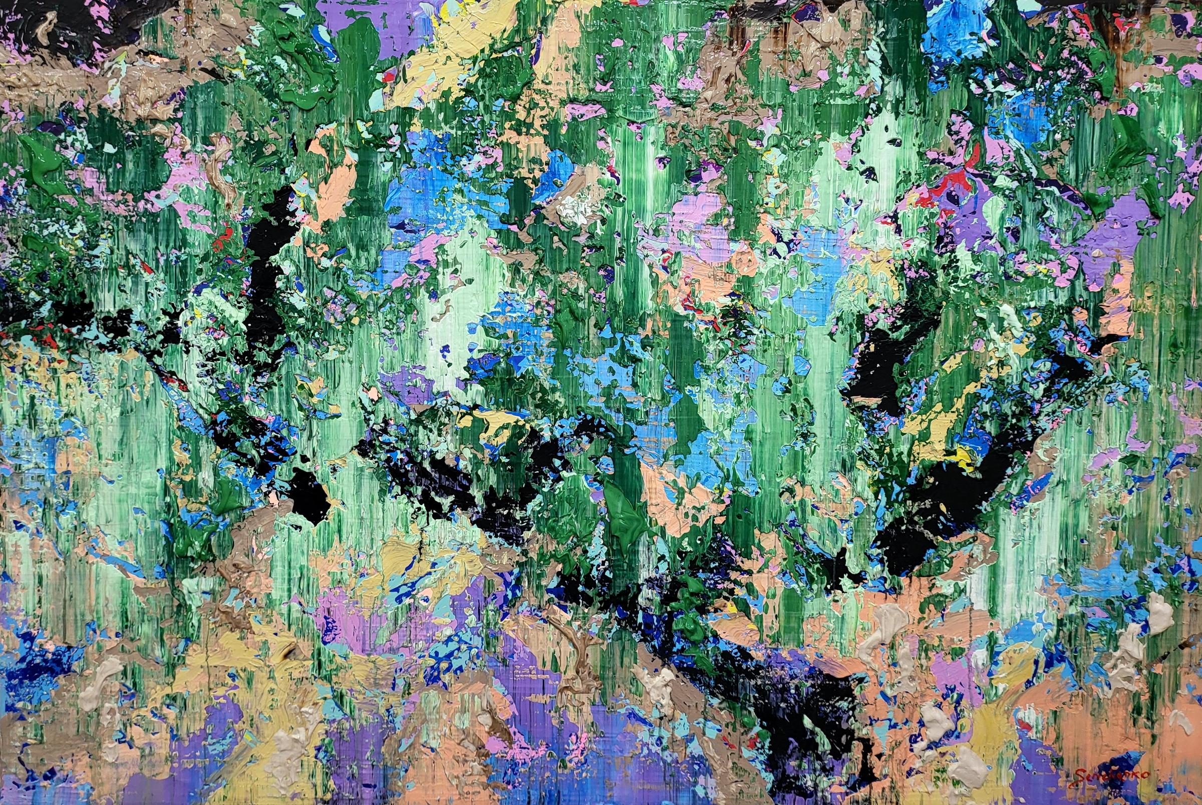 Landscape Painting Alex Senchenko - L
averse d
émeraude . Peinture abstraite, acrylique sur toile, 150x100cm, New