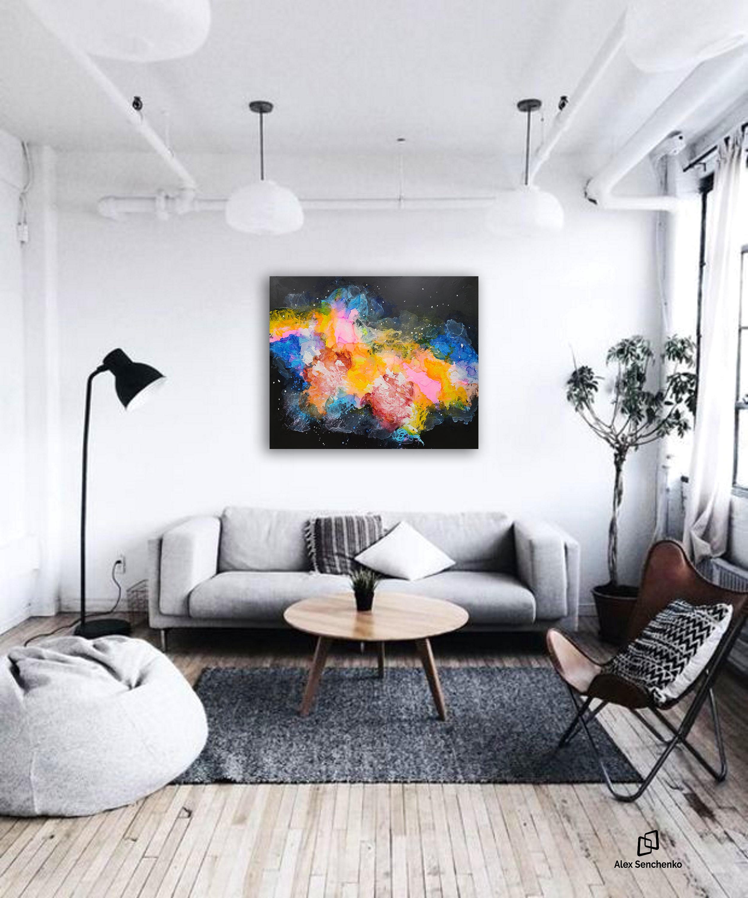 A great way to bring abstract colors into any room! This fine painting is an original piece of
artwork stretched on canvas that can be hung on the wall to make your wall looks
stunning. This artwork would look contemporary in any room to add