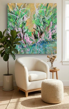 Floral Rhythms: Abstract Acrylic Painting on Canvas, Modern Style, 130x130cm