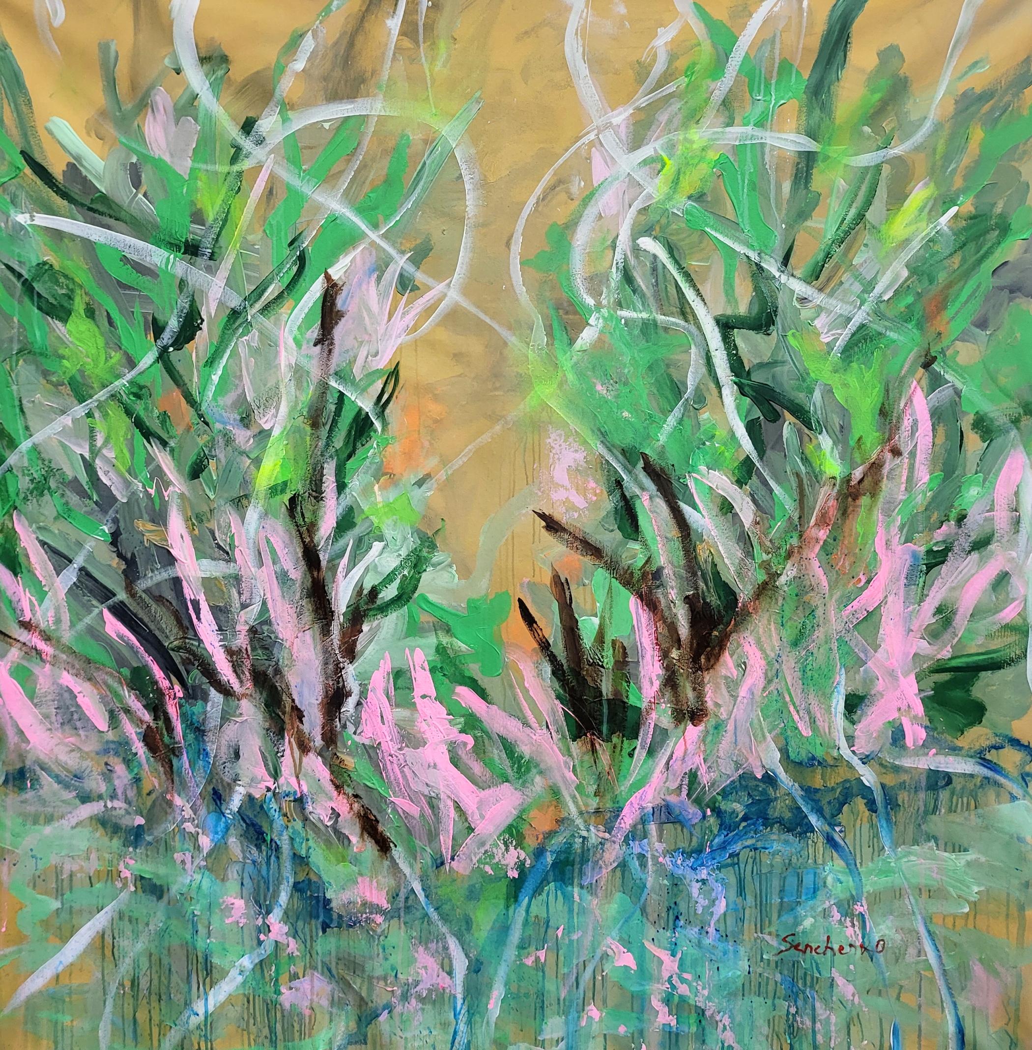 Floral Rhythms: Abstract Acrylic Painting on Canvas, Modern Style, 130x130cm