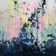 Fragmentos de Luz - Pintura Abstracta Impasto Grande, Lienzo Textura Azul Rosa