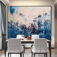 Givre et pétales - Grande peinture abstraite acrylique à l'empâtement sur toile : 200x150cm